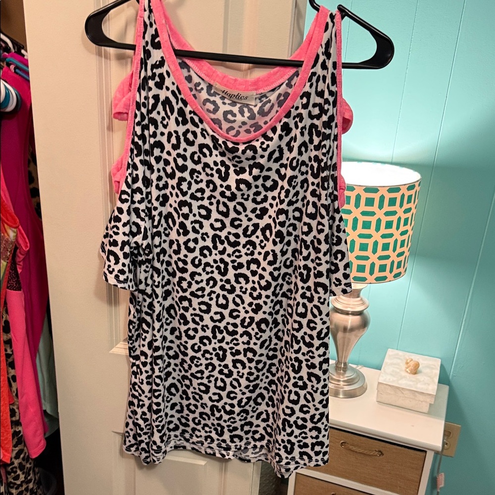 Angelina Leopard Print Top with Pink Accents